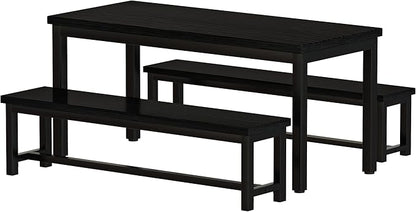 AWQM Dining Table Set for 4, Kitchen Dining Table with 2 Benches, Dining Room Table Set with Metal Frame & Thickened Board for Kitchen, Restaurant, Black, 43'' Breakfast Table Set (A006-11H2-L)