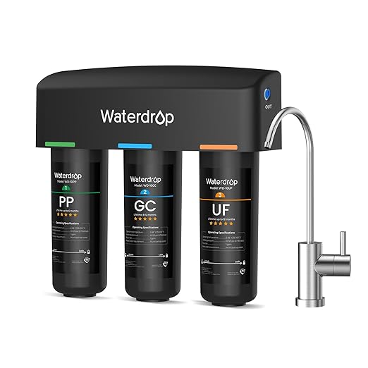 Waterdrop TSB-UF 0.01 μm Ultra Filtration Under Sink Water Filter System, 9 Layer Under Sink Water Filtration System, Reduces Chlorine, Fluoride, Taste and Odor, with A Separate Faucet, Quick Change