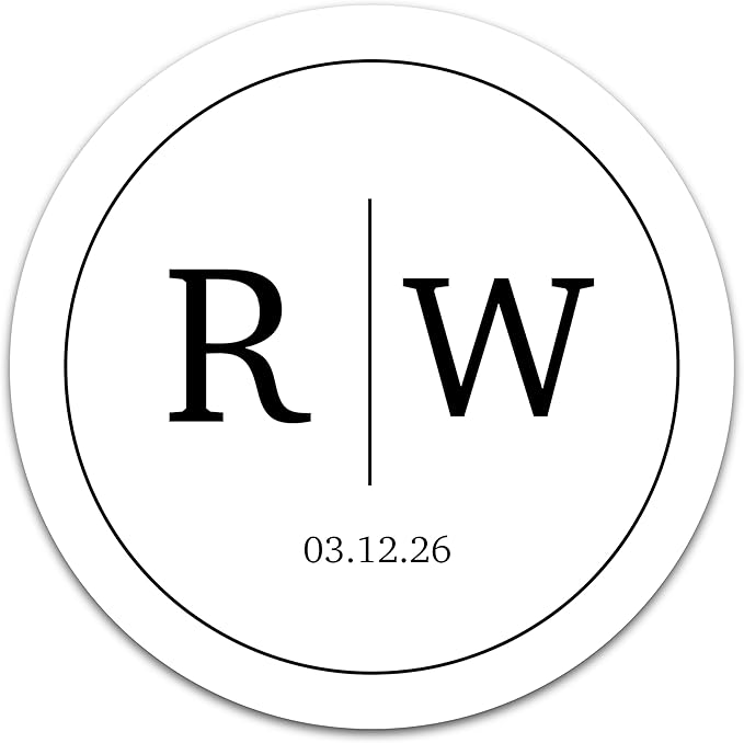 Personalized Wedding Stickers - Custom Wedding Envelope Seals for Invitations, Thank You Cards, and Save The Date (50-1000 Stickers) (Initials with Date)