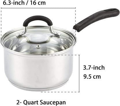 Cook N Home Saucepan Sauce Pot with Lid 2 Quart Stainless Steel , Stay Cool Handle, silver