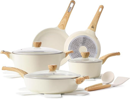 SENSARTE Ceramic Cookware Sets, Pots and Pans Set Non stick, 14-Piece Induction Cookware, Non toxic Healthy Non Stick Kitchen Cooking Set, with Frying Pans Set, PFAS PTFE PFOA PFOS Free