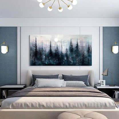 Canvas Wall Art for Living Room Framed Wall Decor for Bedroom Office Modern Wall Decoration Foggy Forest Landscape Paintings Black and White Picture Artwork Aesthetic Home Decor 20"X40"