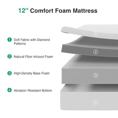 Novilla 12 Inch Full Size Mattress, Full Memory Foam Mattresses in a Box with High-Density Support Foam for Back Pain & Pressure Relief with Contoured Comfort & Motion Isolation Medium Firm Feel