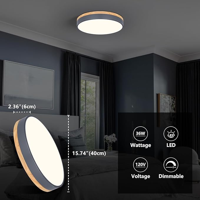 15.7" Minimalist Style Flush Mount Dimmable Ceiling LED Lightning Fixtures Close to Ceiling Easy Install for Bedroom Bathroom Laundry Room Porch Kitchen