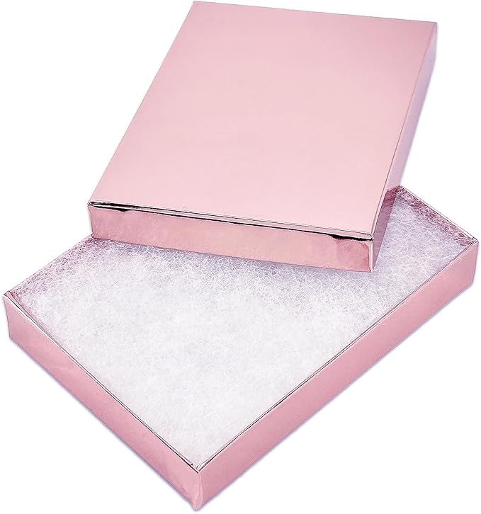 TheDisplayGuys - 25-Pack #53 Kraft Paper Cardboard Gift Boxes/Jewelry Cases w. Cotton Padding & Lid - Rose Gold - (5.4" x 3.9" x 1.0")