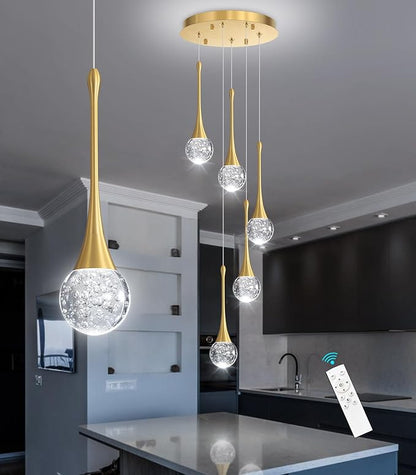 cenzoz 5-Lights Modern Pendant Lights for Kitchen Island LED Dimmable Chandelier Crystal Glam Ceiling Pendant Lighting for Dining Room Hallway Bedroom Lamp Antique Gold
