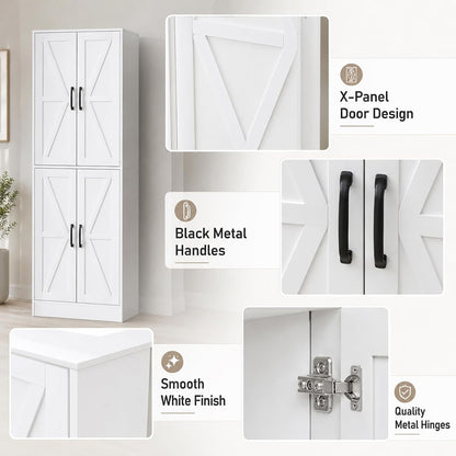 Kitchen Pantry Storage Cabinet, 68" Tall White Food Pantry Cabinet with Doors and Adjustable Shelves, Freestanding Farmhouse Storage Cabinet for Kitchen, Dining Room, Bathroom, Laundry Room (White)