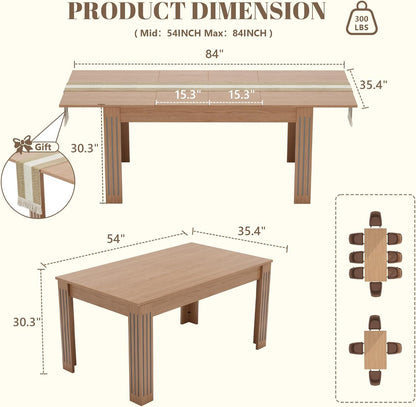 Expandable Dining Table for 4-10 People, 54 to 85 Inch Rectangular Kitchen Table with Self-Storing Leaf, Modern Engineered Wood Dining Table