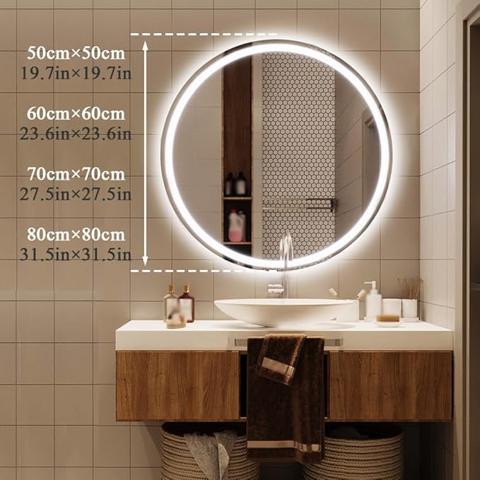 LTSRLL Frameless Illuminated LED Bathroom Wall Mirror with Touch, Demister Pad and Dimmable Lights & 3 Colors for Makeup Shaving and Bath Vanity IP44(Backlight,80cm/31.5in)