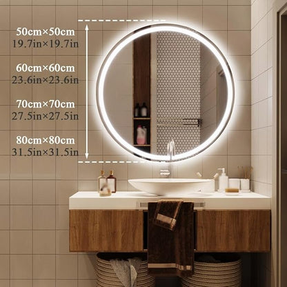 LTSRLL Frameless Illuminated LED Bathroom Wall Mirror with Touch, Demister Pad and Dimmable Lights & 3 Colors for Makeup Shaving and Bath Vanity IP44(Translucent,70cm/27.5in)