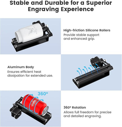 Algolaser Rotary Roller for Pixi Laser Engraver – Y-Axis Rotary Module for Cylindrical Object Engraving – Compatible with LightBurn, LaserGRBL – No Laser Function