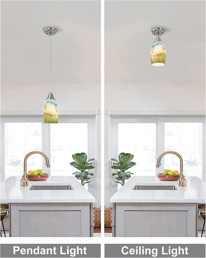 3pack Mini Pendant Lights Kitchen Island Hand Blown Art Glass Hanging Ceiling Pendant Light Over Kitchen Sink Glass Pendant Light Shade for Coffee Bar,Dining Room,Stairs Multi Color