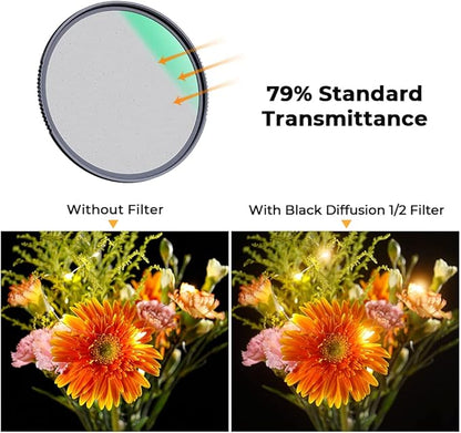 K&F CONCEPT 49mm Black Diffusion 1/2 Filter Mist Cinematic Effect Lens Filter with 28 Multi-Layer Coatings Waterproof/Scratch Resistant for Video/Vlog/Portrait Photography (Nano-X Series)