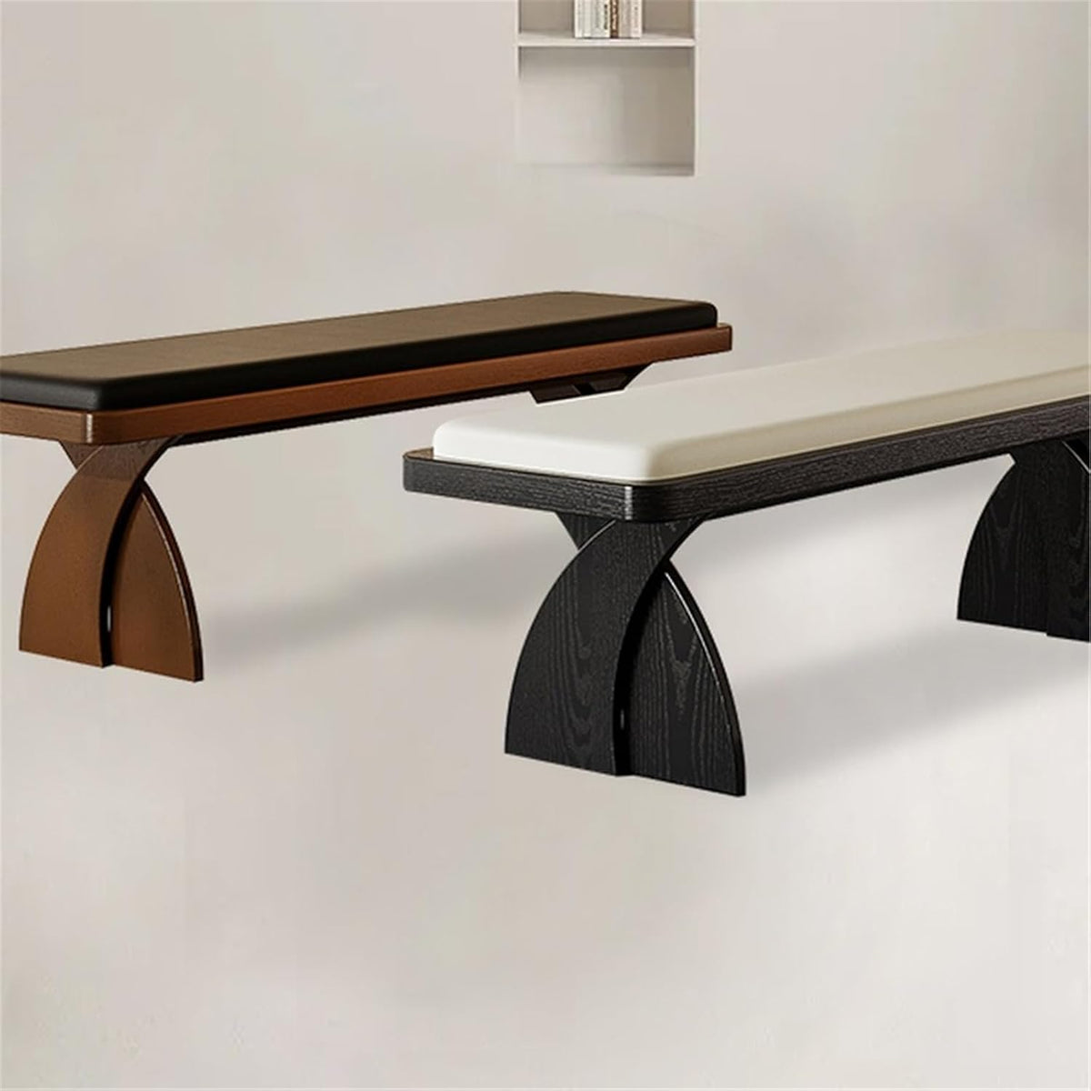 Modern Wooden Long Bench at The Foot of The Bed in The Bedroom Dressing Room or Home Use Leather Shoe Changing Entryway(XL)