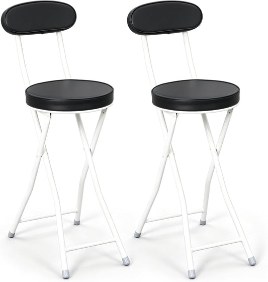 Xuhal 2 Pack Folding Bar Stools with Back 23.6'' Tall Foldable Stool Seat Padded Portable High Folding Bar Chair Counter Height Foldable Stools Leather Padded for Kitchen Shop Cafe Dining Room