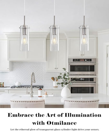 Glass Pendant Lights Kitchen Island 2 Packs, Brushed Nickel Pendant Light, Modern Clear Glass Pendant Light Fixture, Hanging Pendant Lights for Kitchen Island Dining Room Hallway