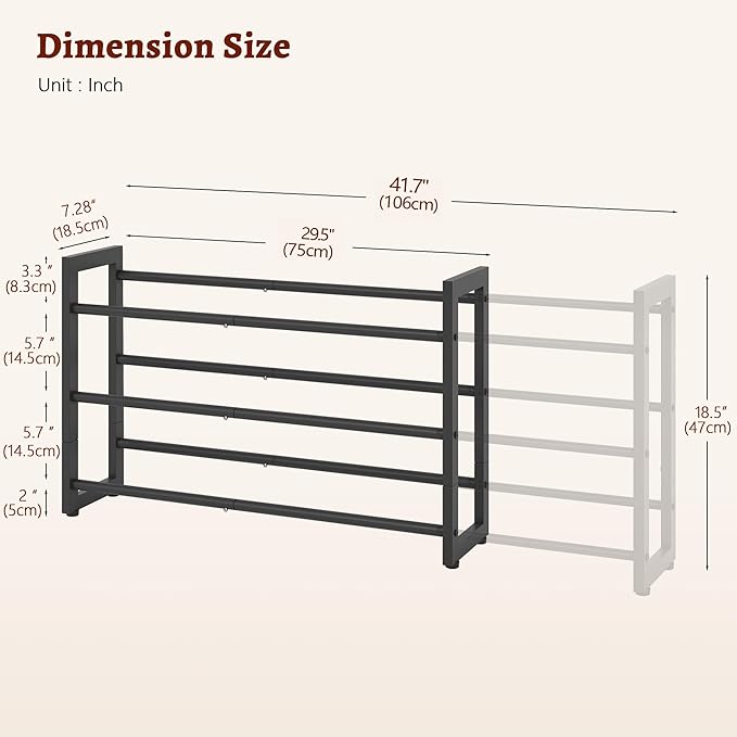 FAVOOSTY 3-Tier Expandable Shoe Rack, Adjustable Shoe Shelf Storage Organizer Space Saving Metal Free Standing Shoe Rack for Entryway Closet Doorway, Black