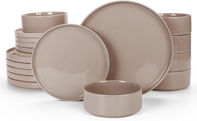 Famiware Nebula Plates and Bowls Sets, 18 Pieces Dinnerware Sets, Dishes Set for 6, Cinnamon Brown