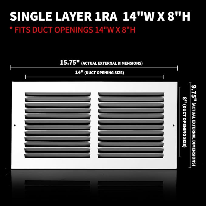 14x8 Vent Cover(Duct Opening Size),Air Return Vent Cover,Flat Vent Cover,Rejillas De Aire Acondicionado para Casa,Return Air Grilles,Outer Dimensions:15.75"Wx9.75"H(14"W x 8"H, Duct Opening)