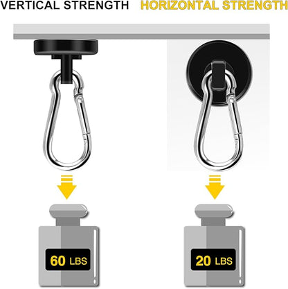 DIYMAG Black Magnetic Hooks, 110LBS Heavy Duty Neodymium Magnetic Hooks with Swivel Carabiner Hook,Great for Your Refrigerator and Other Magnetic Surfaces, Pack of 15