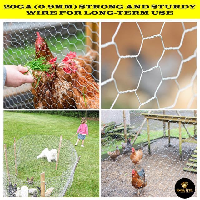 Chicken Wire 60 in x 150 FT x 2” Mesh x 20GA | Poultry Wire Netting | Hot Dipped Galvanised | Hexagonal Galvanized Mesh for Chicken Coop, Rabbit Cage, Fence Barrier PM60x150x2