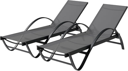 Shintenchi Patio Chaise Lounge Set of 2, Pool Chaise Lounge with Arm,Outdoor Lounge Chair with 5 Adjustable Backrest,Sunbathing Recliner,Beach Chair,Pool Chairs,Dark Grey