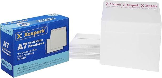 100 Qty Printable A7 Invitation Envelopes 5.25X7.25 inches Cards, Self Seal 120GSM white Paper Envelopes for Invitations, Papers, Photos, Documents, Wedding, Baby Shower, Easy to Seal Peel