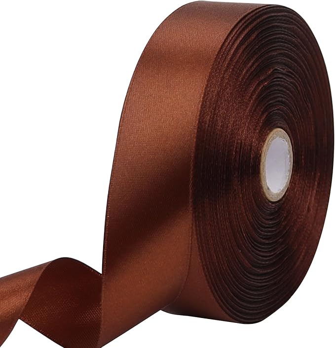 Brown Solid Satin Ribbon 1 Inch 50 Yards Solid Polyester Fabric Ribbon for Gift Wrapping Wedding Christmas Baby Shower Birthday Party Decoration Handmade Immortal Flower Craft