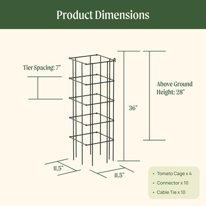 Vego Garden 4 Pack 11.5" Square Tomato Cage for Garden & Pots, Rust-Resistant Tomato Stakes Heavy Gauge Plant Cage Trellis Support for Climbing Vegetables Plants
