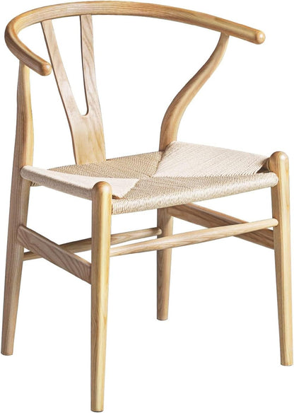 Polynices Wishbone Chair, Weave Modern Solid Wood Mid-Century Y Shaped Backrest Dining Chair (Natural)