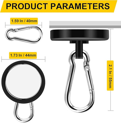 DIYMAG Black Magnetic Hooks,200LBS Strong Heavy Duty Neodymium Magnet Hooks ，Strong Magnetic Hooks for Hanging at Home, Office Locker, Workplace, Refrigerator, Cruise Ship or Travel, 4 Pack
