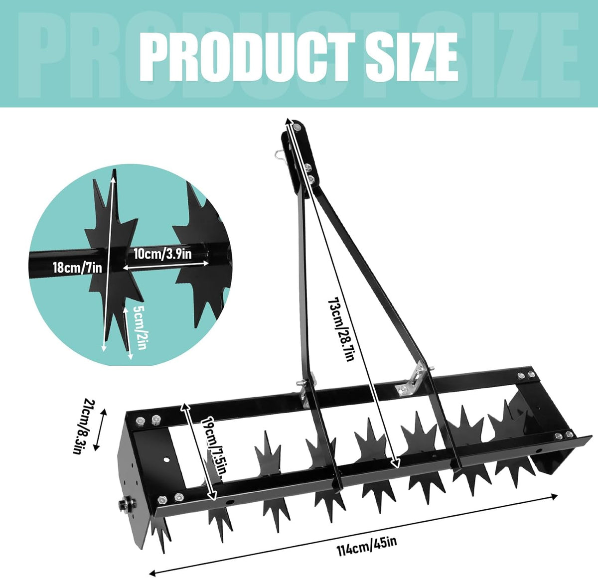 8 Pin Lawn Aerator, 45" Tow Behind Spike Aerators- 400lbs Heavy Duty Rolling Aerators, Galvanized Steel with Counterweight Tray and Universal Hook, Core Aerator for Yard/Atv