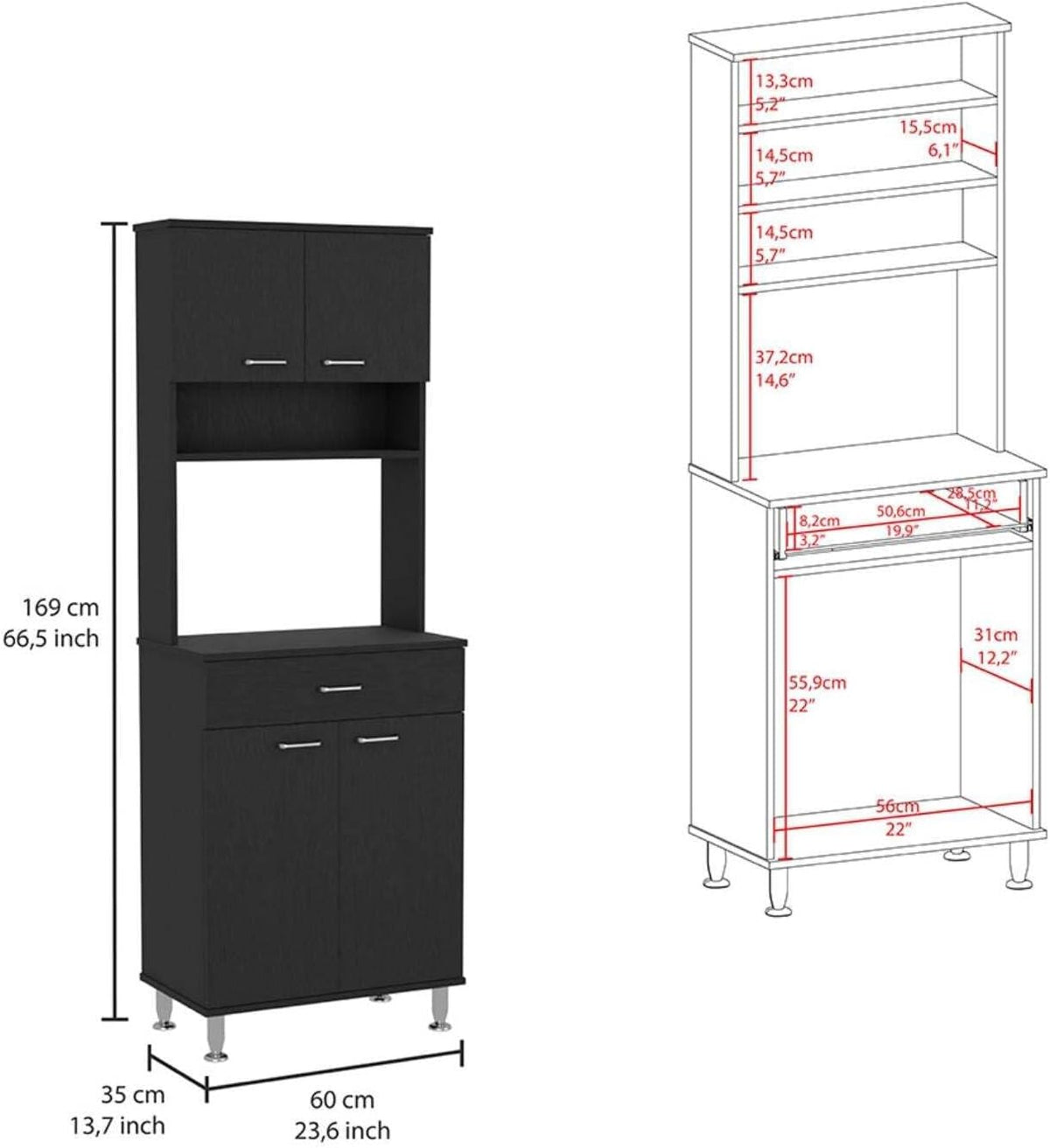 Tuhome Della 60 Pantry Black-Wenge