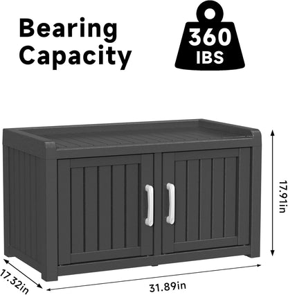 ROJIK Shoe Cabinet Waterproof UV-Resistant,Storage Bench Indoor Outdoor with Adjustable Shelves,for Entryway Bedroom,Hallway,Living Room(Double Door,Black)