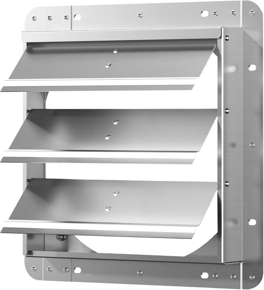 14 Inch Galvanized Shutter Exhaust Louver Vent, Automatic Gravity Shutter Louver Vent for Home Attics, Workshops, Barn, Greenhouse (Motor&Blades are not Included)