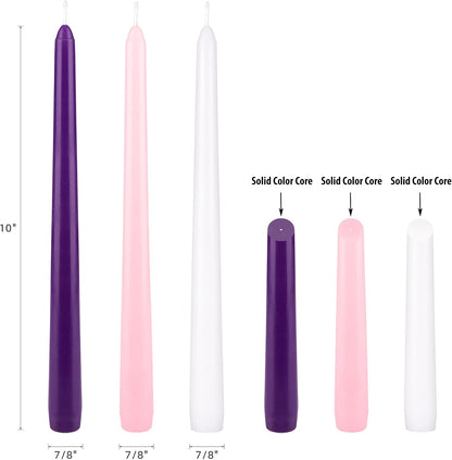 Mega Candles 5 pcs Unscented Christmas Advent Candles Set, Hand Poured Premium Wax Taper Candle 10 Inch x 7/8 Inch, Holidays, Occasions, Events, Festivitiess, Devotional, Church, Wreath, Party, Gifts