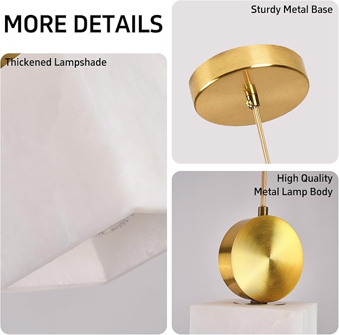 Natural Alabaster Pendant Lights Kitchen Island, White Pendant Light Fixtures, Light Pendan Marble Shade, for Bedroom Bathroom Dining Room Living Room (Bulbs INCL)