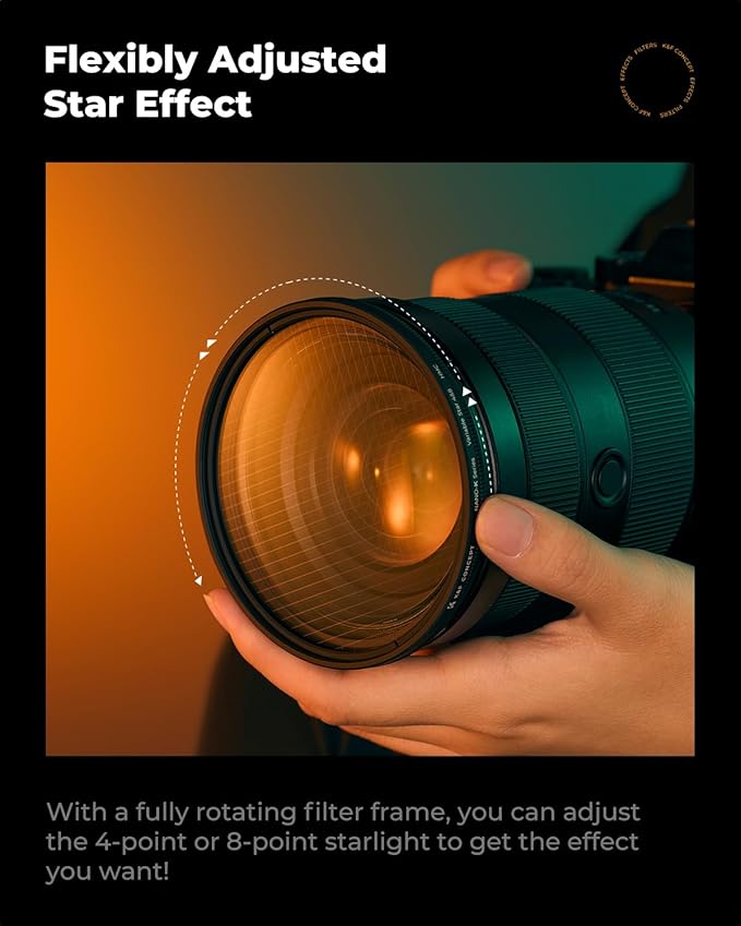 K&F Concept 62mm Variable Star Filter 4, 8 Points Cross Screen Effect-18 Layer Coating Ultra Slim Optical Glass for Camera Lens with 3 Cleaning Cloth