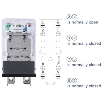 Electromagnetic Power Relay, 8-Pin 10 AMP 24V AC Relay Coil with Socket Base, LED Indicator, DPDT 2NO 2NC - MY4NJ 2PCS [Applicable for DIN Rail System]