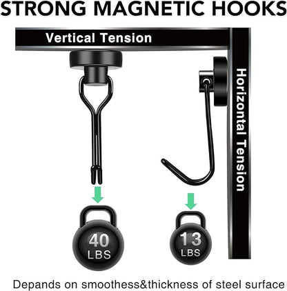 MIKEDE Magnetic Hooks 4 Pack, 40Lbs Heavy Duty Neodymium Magnet Hooks Black Magnetic Swivel Hooks for Hanging, Rust Proof Strong Magnets with Hook Magnetic Metal Hanger for Storage
