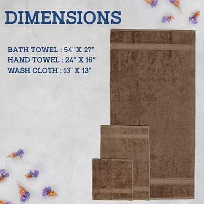Casa Lino 100% Cotton Bath Towels Set of 4 (1 Bath Towel, 1 Hand Towel & 2 Wash Cloths) - Bathroom Towels and Washcloths Set - Complete Bathroom Set - Guest Room Essentials - (Brown)