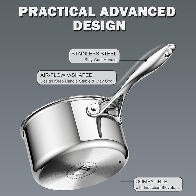 Cooks Standard Stainless Steel Kitchen Cookware Sets 10-Piece, Multi-Ply Full Clad Pots and Pans Cooking Set with Stay-Cool Handles, Dishwasher Safe, Oven Safe 500°F, Silver