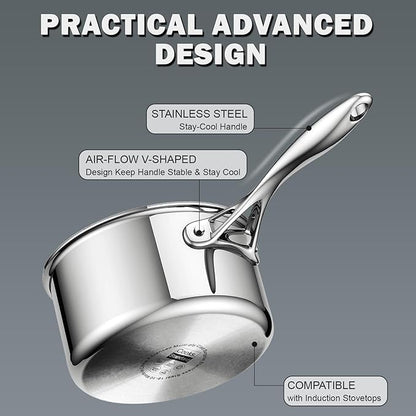Cooks Standard Stainless Steel Kitchen Cookware Sets 10-Piece, Multi-Ply Full Clad Pots and Pans Cooking Set with Stay-Cool Handles, Dishwasher Safe, Oven Safe 500°F, Silver