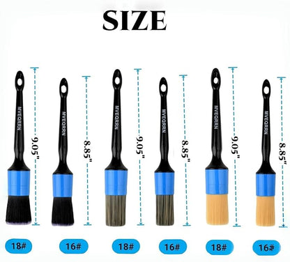 6pcs Car Detailing Brush Set-2pcs Boars Hair Car Detailing Brushes,2pcs Ultra Soft No Scratch Detailing Brush for Air Vent,Leather Seat 2pcs Detail Brushes for Interior Exterior(Blue)