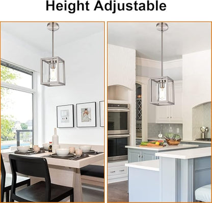 VINLUZ One Light Chandeliers Fixture Brushed Nickel Modern Pendant Kitchen Lighting with Clear Glass Shade Dining Room Lighting Fixtures Hanging Contemporary Lamp Semi Flush Mount Ceiling Lights