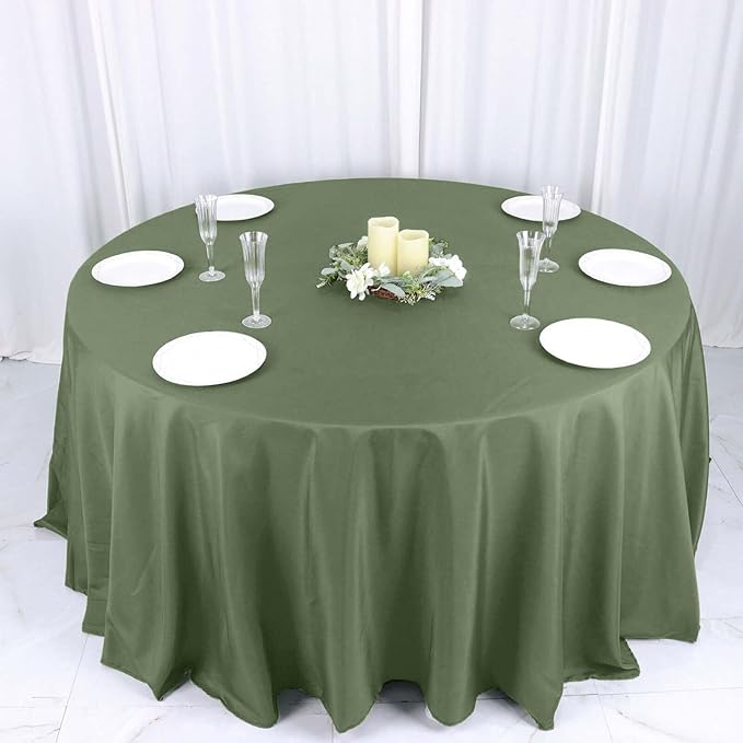 Efavormart Round Tablecloth, 132 Inch Stain & Wrinkle Resistant Washable Table Cloth, Decorative Polyester Fabric Table Cover for Banquet, Wedding, Dining- Olive Green