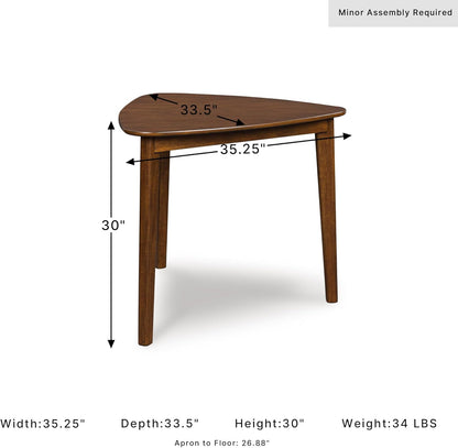 Signature Design By Ashley Lyncott Casual Triangle Dining Room Table, Mid-Century Modern, Seats 3, Rounded Corners, Wood, 35.25" W x 33.5" D x 30" H, Brown