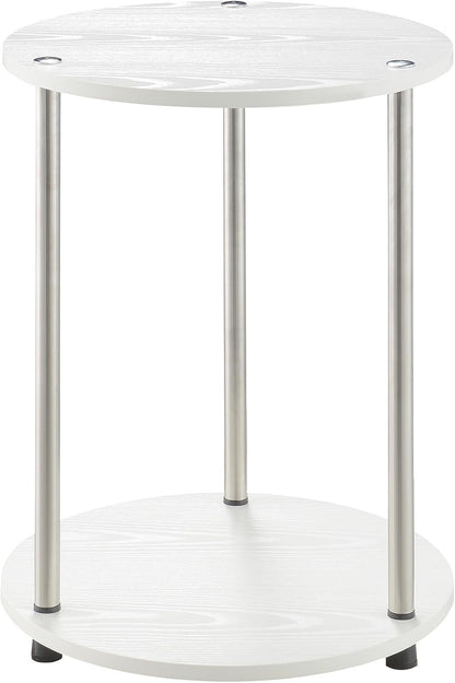 Convenience Concepts Designs2Go No Tools 2 Tier Round End Table 15.75" - Contemporary Modern Side Table with Storage Shelf for Family Room, Office, Den, White