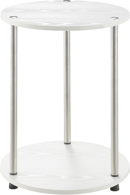 Convenience Concepts Designs2Go No Tools 2 Tier Round End Table 15.75" - Contemporary Modern Side Table with Storage Shelf for Family Room, Office, Den, White