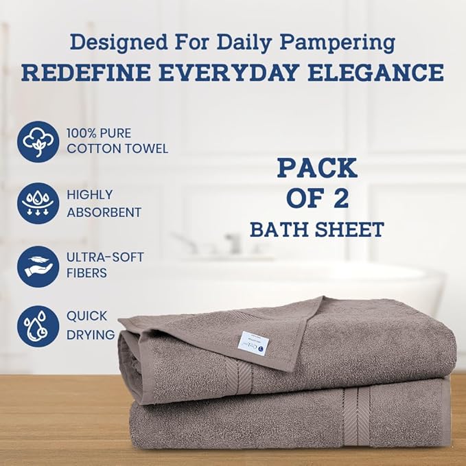 Casa Lino Bath Sheets Set Extra Large - 100% Cotton Extra Large Bath Towels - Highly Absorbent & Quick Dry Oversized Towels for Adults - 60" x 30" - Pack of 2 - (Brown)